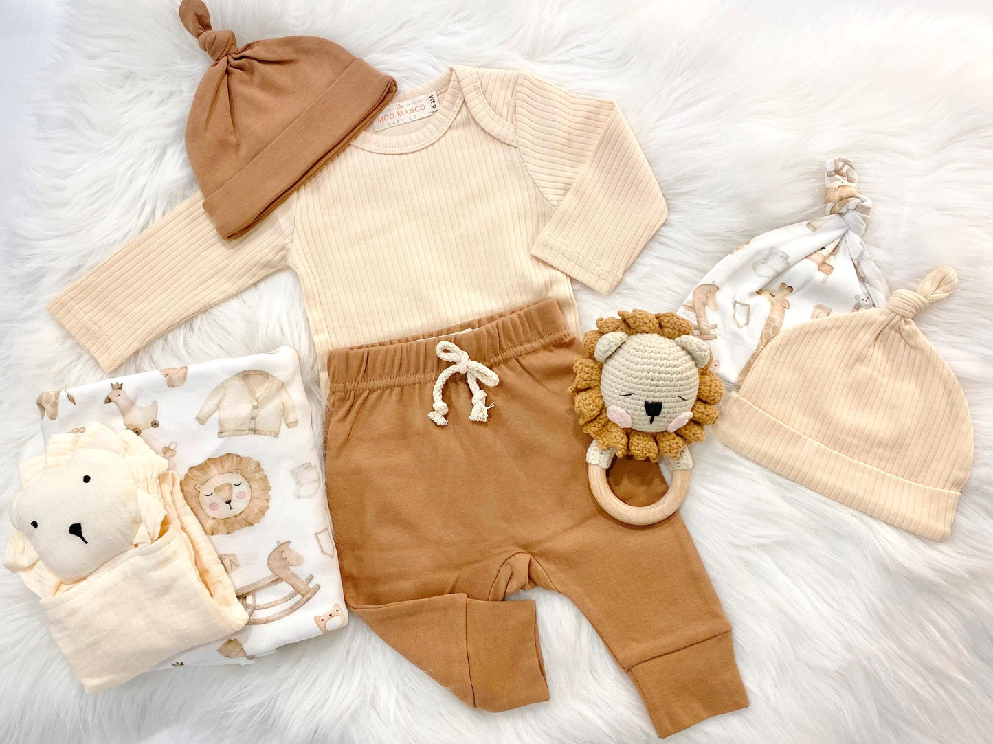 newborn neutral coming home outfit layette set baby boys lion swaddle blanket and knot hat set newborn blanket and   newborn hat spring baby gift boy, baby lion tan white cream ivory beige shower gift set Newborn Boy Neutral Gift Set newborn boy gift