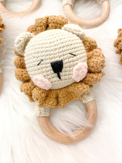 Newborn Boy Gift Set: Organic Cotton Swaddle, Lion Rattle, Bodysuit