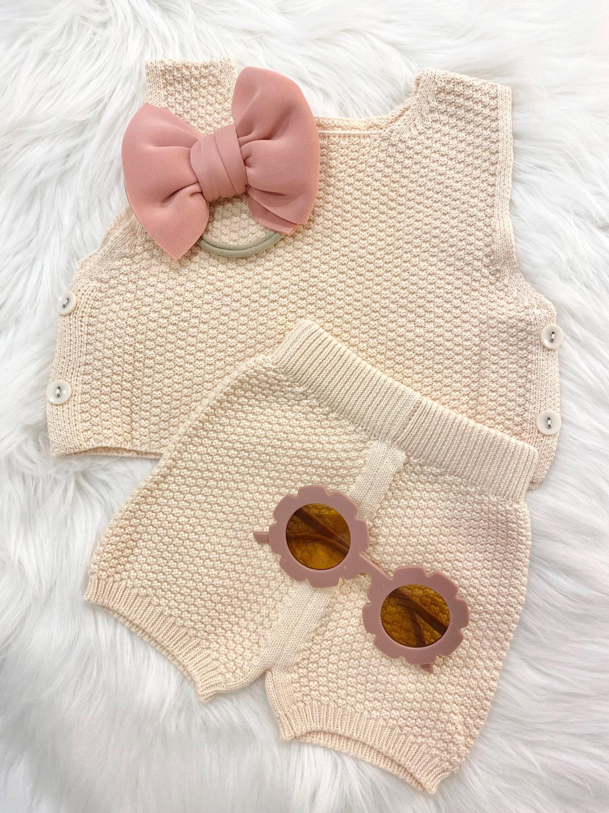 baby girls half 1/2 Birthday Outfit, chunky knit boho tank top and shorts bow headband baby sunglasses Outfit Girl, mustard Yellow brown cream tan, blush pink red summer 1/2 birthday outfit, half birthday, baby girl gift set outfit spring tank shorts