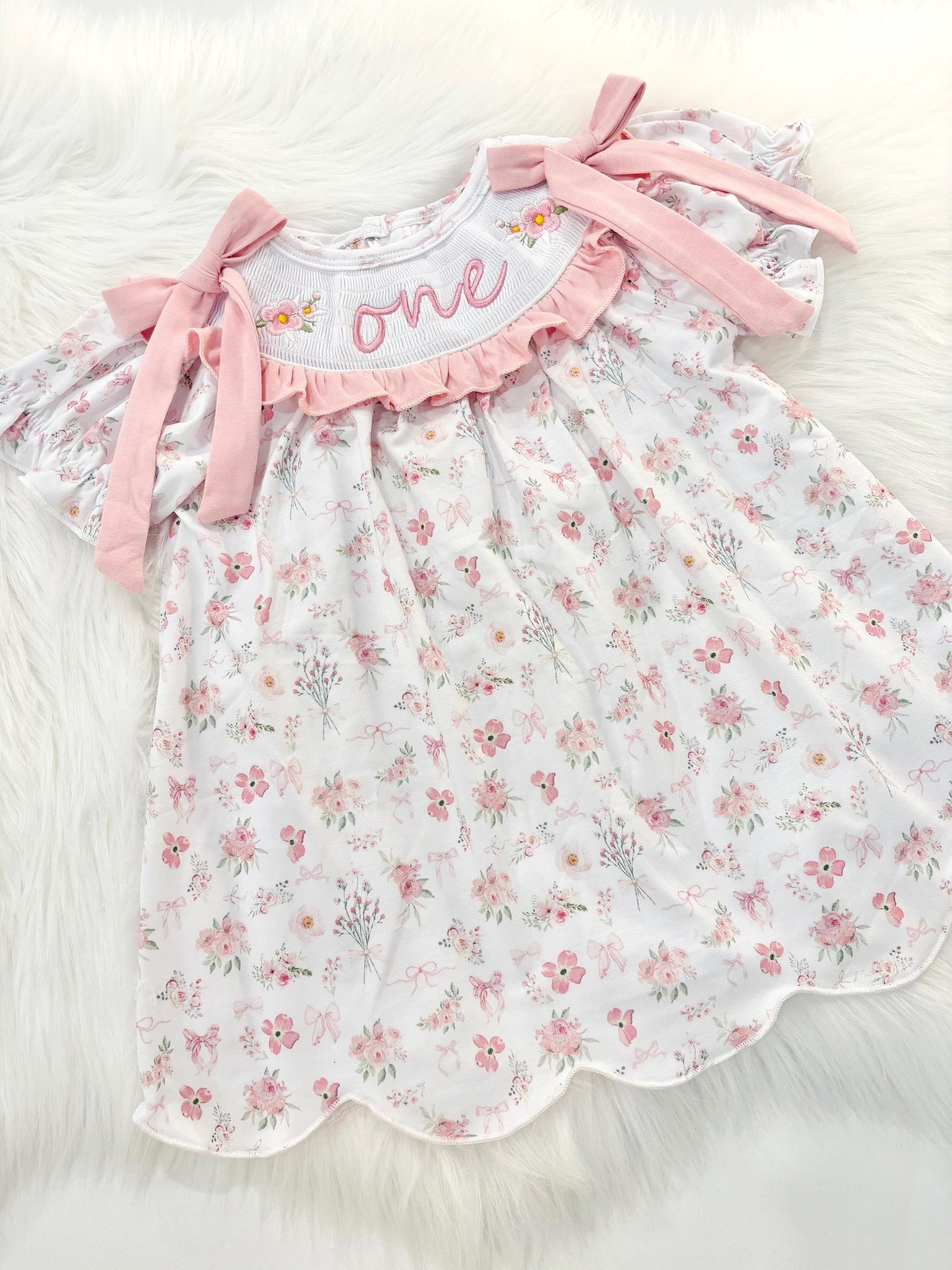 wild one wildflower girls first birthday dress outfit blush pink flowers and bows first birthday girl dress pink and white outfit, dusty rose blush pink green floral smocked dress first birthday embroidered flowers smocked short sleeve 1st birthday outfit ruffle scalloped dress