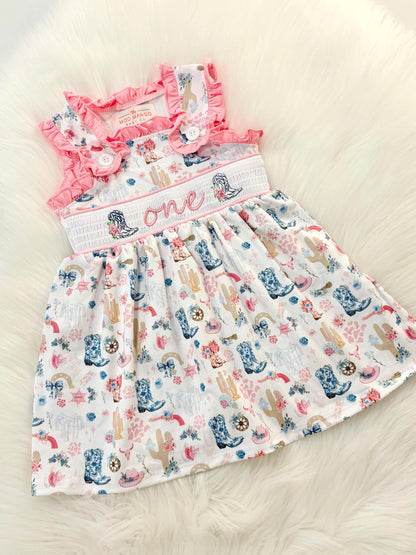 my first rodeo cowgirl girls first birthday dress outfit hot pink first birthday girl dress pink navy blue and white outfit, western boots smocked dress first birthday embroidered cowgirl boots smocked short sleeve 1st birthday outfit ruffle dress baby girls