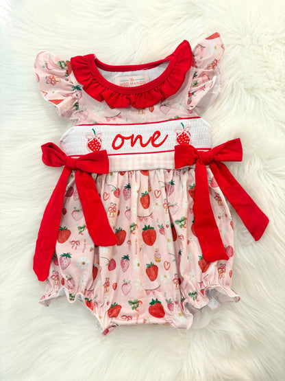 berry first birthday outfit bubble romper red and pink strawberries and bows first birthday girl romper pink red and white gingham outfit, girls berry sweet red white smocked bubble romper first birthday spring summer bows ruffle embroidered smocked strawberry 1st birthday outfit romper baby girl