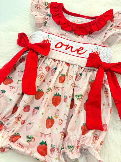berry first birthday outfit bubble romper red and pink strawberries and bows first birthday girl romper pink red and white gingham outfit, girls berry sweet red white smocked bubble romper first birthday spring summer bows ruffle embroidered smocked strawberry 1st birthday outfit romper baby girl