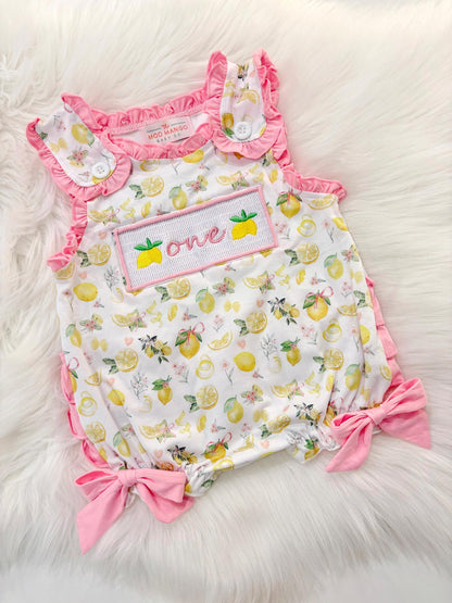 lemon first birthday sweet lemons and bows first birthday girl romper hot pink yellow and white outfit, girls sweet to be one pink lemonade smocked bubble romper first birthday spring summer bows ruffle embroidered smocked lemon 1st birthday outfit romper baby girl