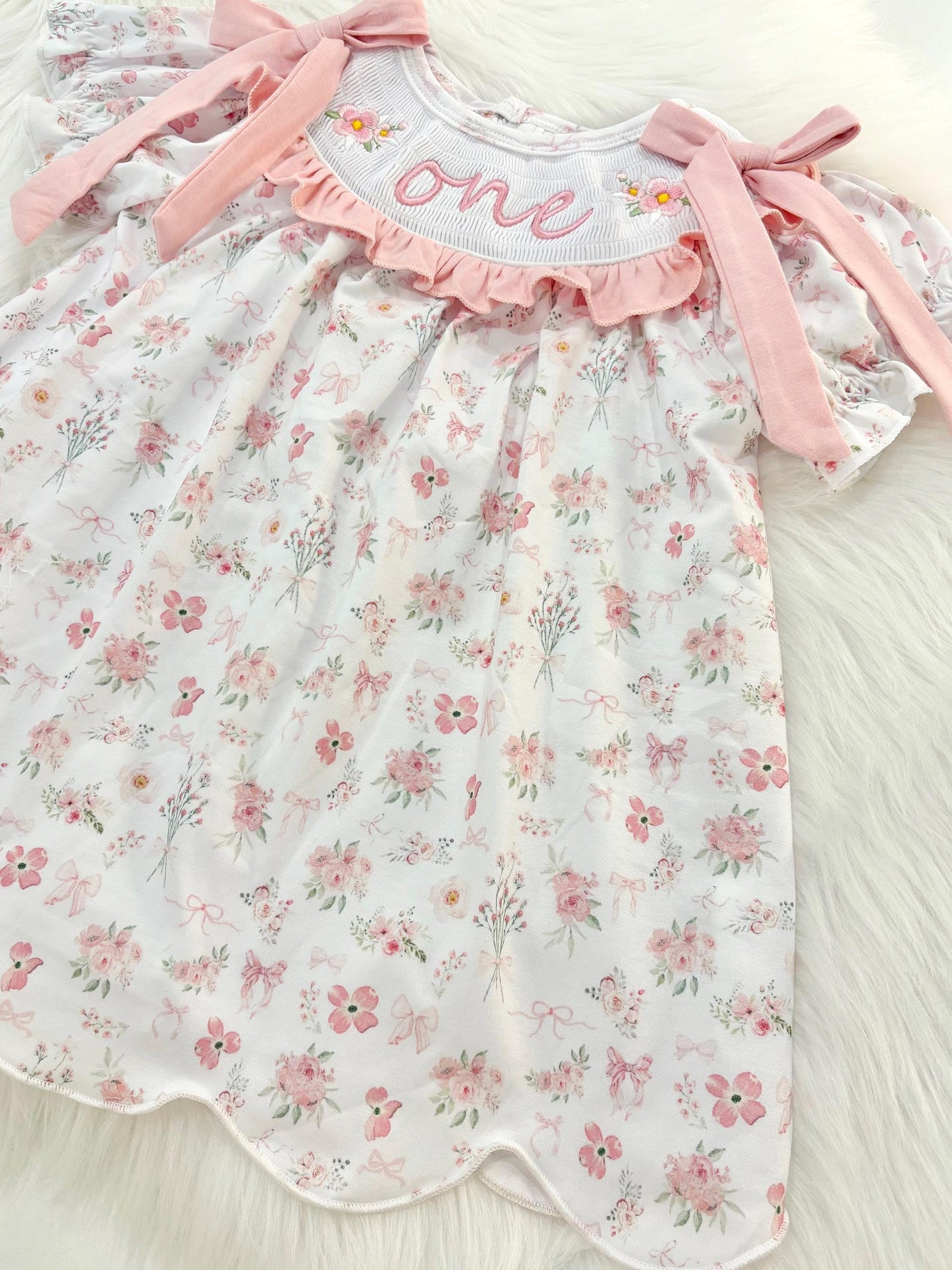 wild one wildflower girls first birthday dress outfit blush pink flowers and bows first birthday girl dress pink and white outfit, dusty rose blush pink green floral smocked dress first birthday embroidered flowers smocked short sleeve 1st birthday outfit ruffle scalloped dress
