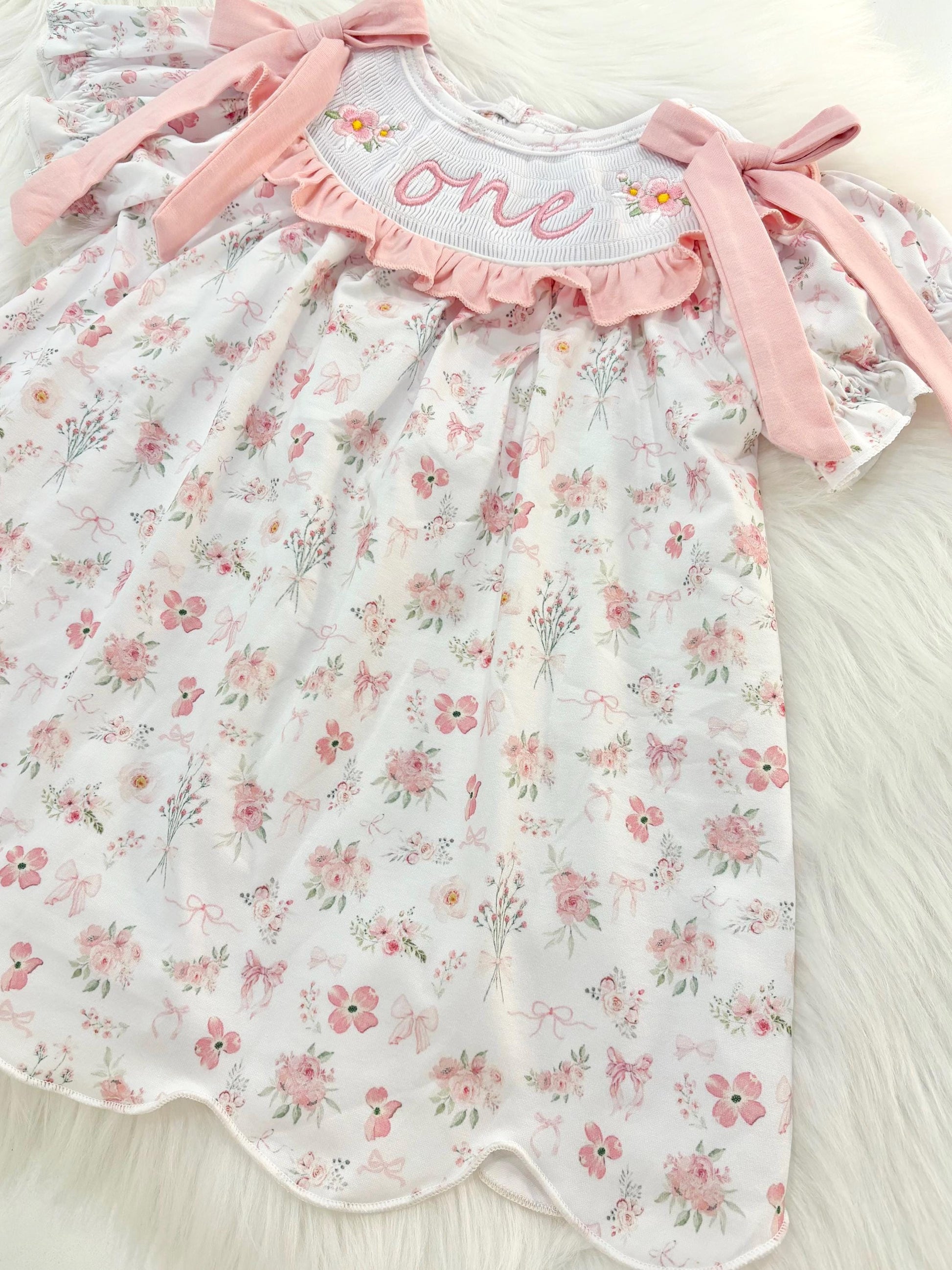 wild one wildflower girls first birthday dress outfit blush pink flowers and bows first birthday girl dress pink and white outfit, dusty rose blush pink green floral smocked dress first birthday embroidered flowers smocked short sleeve 1st birthday outfit ruffle scalloped dress