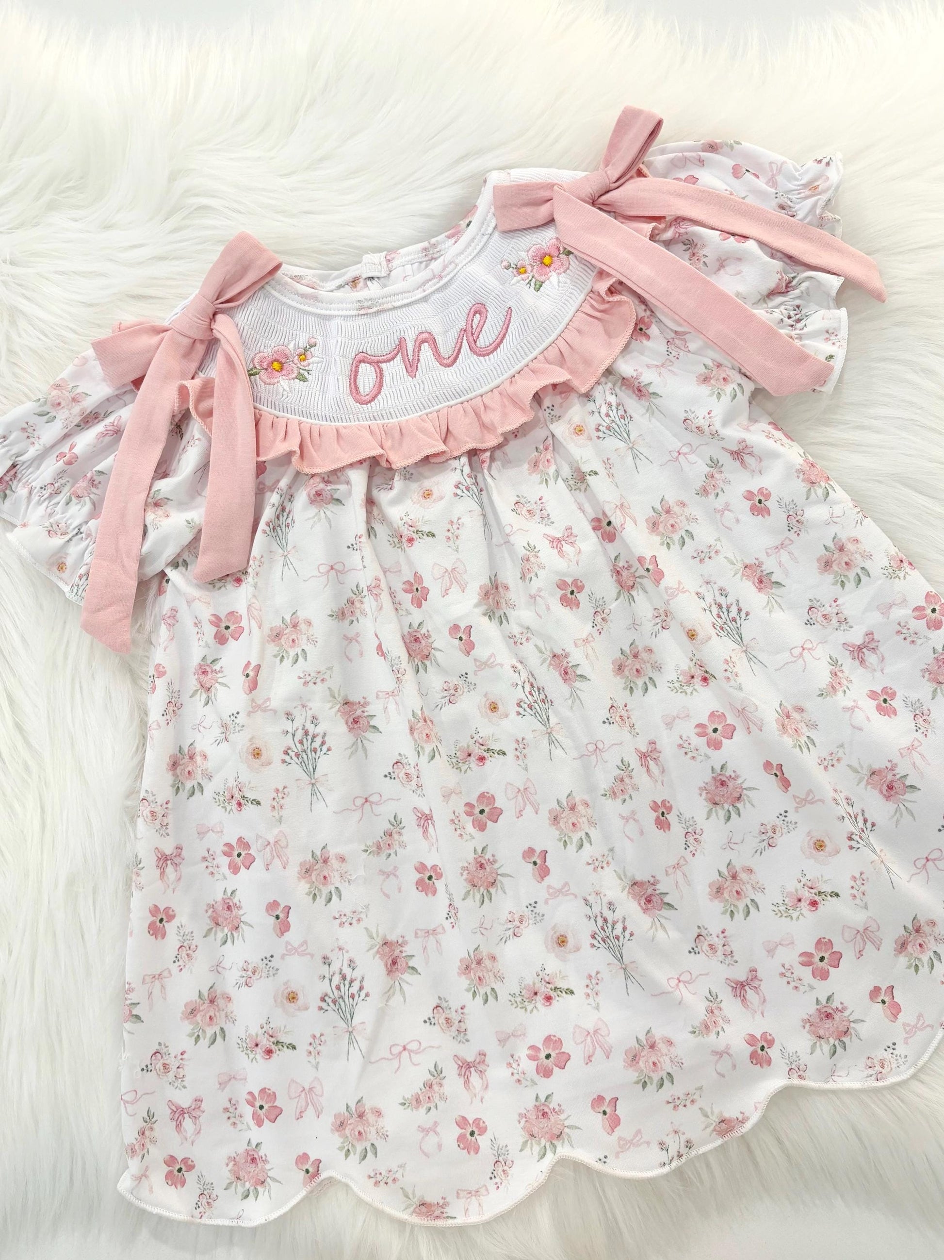 wild one wildflower girls first birthday dress outfit blush pink flowers and bows first birthday girl dress pink and white outfit, dusty rose blush pink green floral smocked dress first birthday embroidered flowers smocked short sleeve 1st birthday outfit ruffle scalloped dress