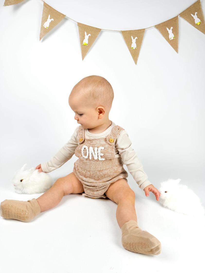 boys neutral tan brown cream beige boho First Birthday Outfit, 1st Birthday romper outfit baby boy, beary first, one happy camper, knitted knit baby romper, winter spring summer birthday, boho neutrals birthday boy suspenders outfit romper