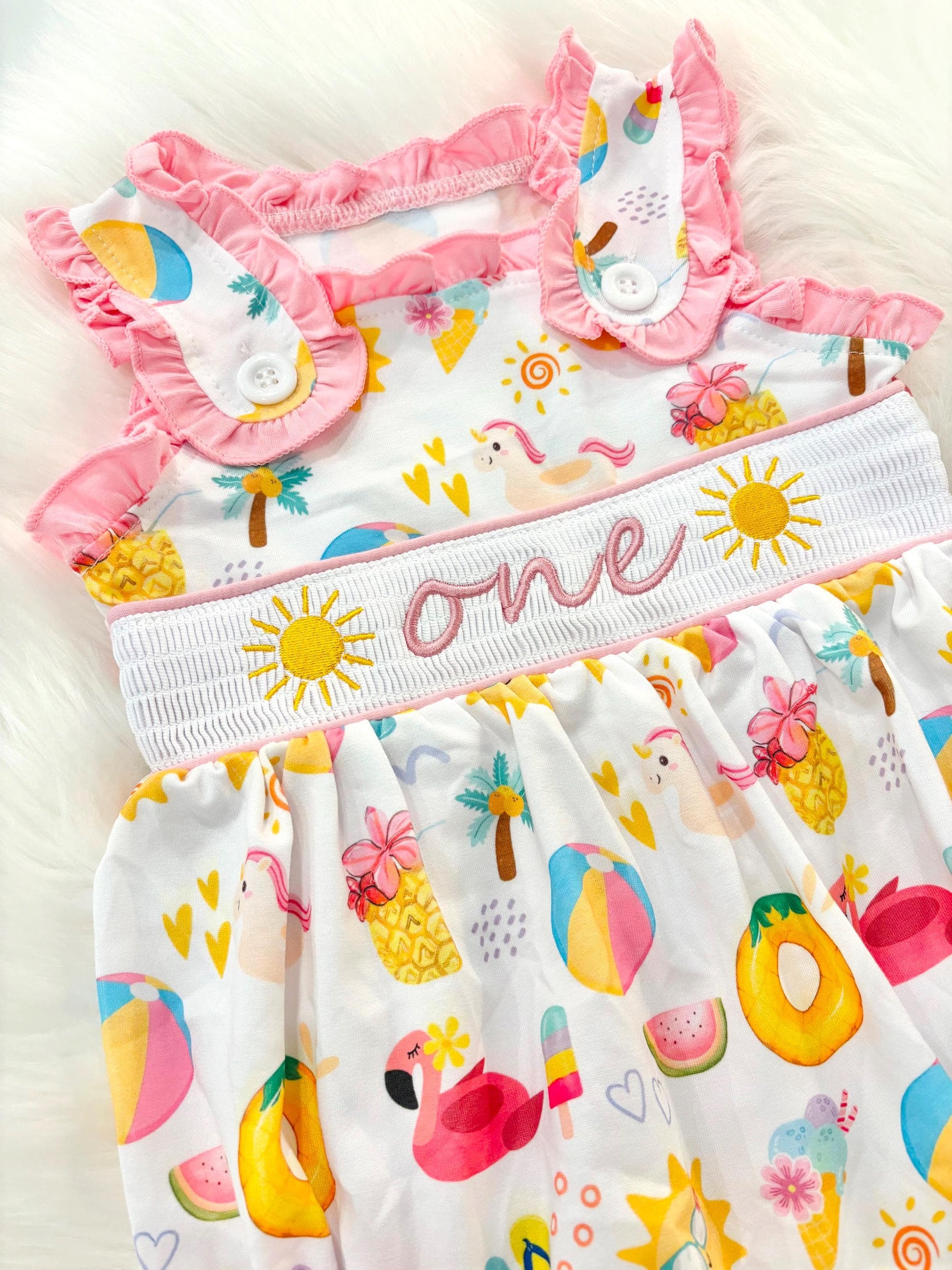 one in the sun first birthday outfit bubble romper hot pink pool party and bows first birthday girl romper pink ruffle beach baby outfit, girls sunshine sun smocked bubble romper first birthday summer bows ruffle embroidered smocked beach ball floaties 1st birthday outfit romper baby girl cake smash outfit summertime, pink turquoise yellow pineapple