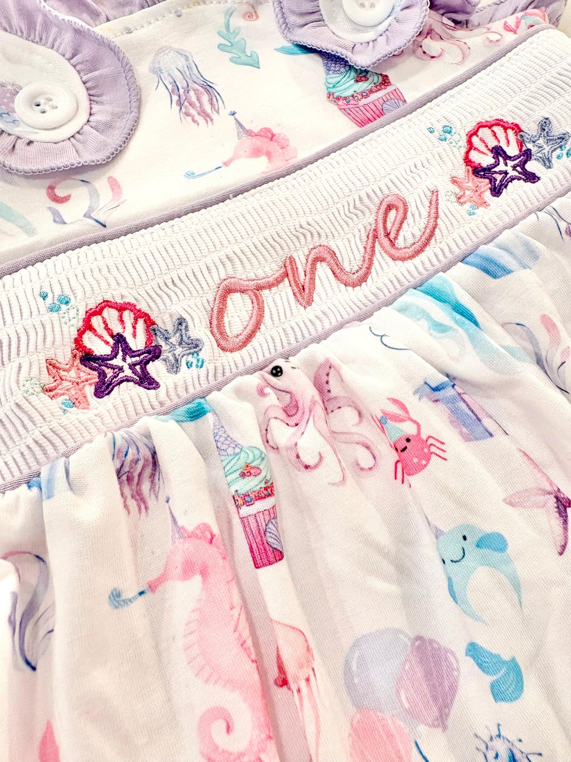 oneder the sea first birthday outfit bubble romper purple pink aqua turquoise ocean party and bows first birthday girl romper pink ruffle sea baby outfit, girls under the sea smocked bubble romper first birthday summer bows ruffle embroidered smocked seashell seahorse jellyfish 1st birthday outfit romper baby girl cake smash outfit summertime, pink turquoise yellow octopus
