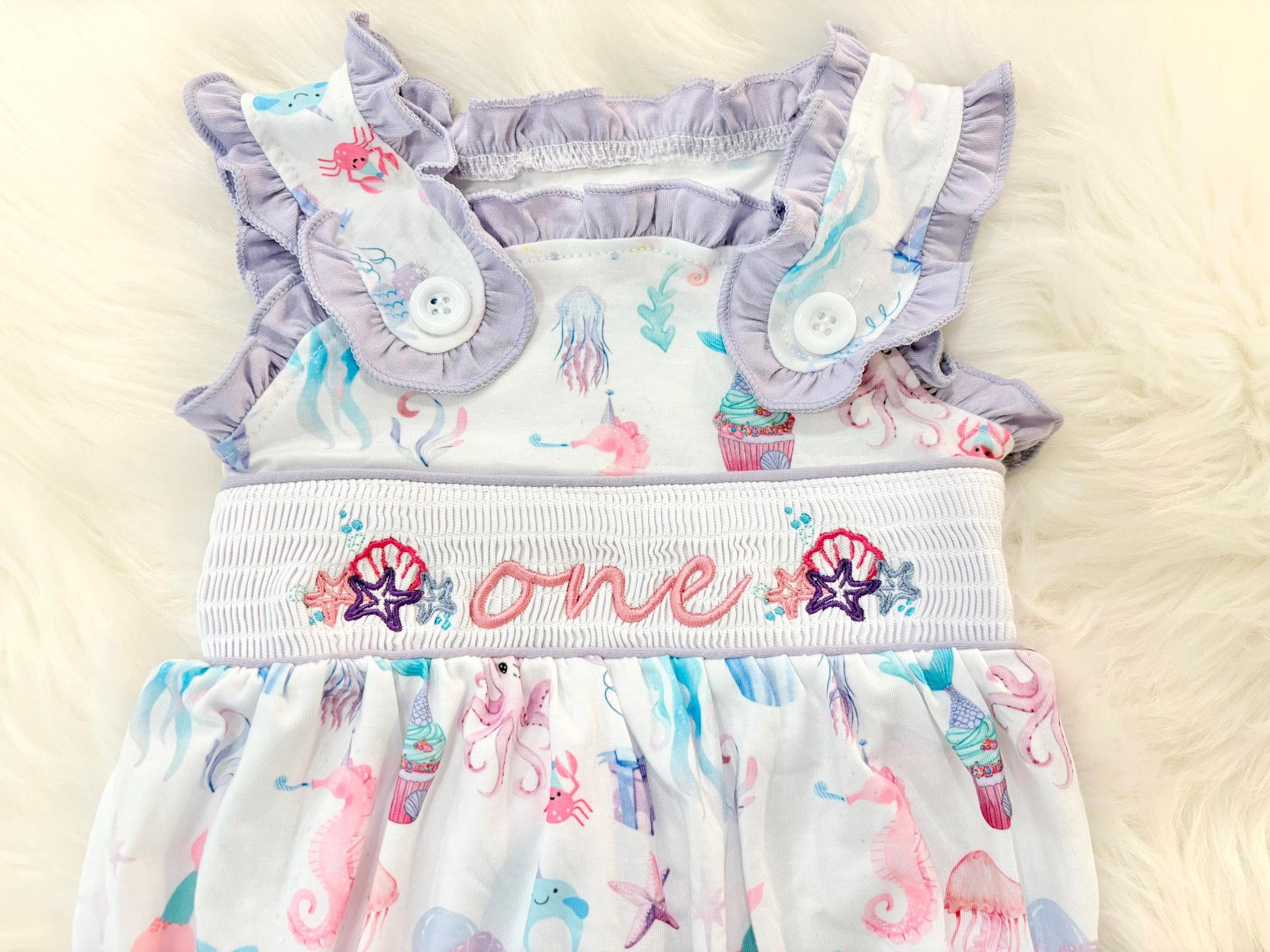 oneder the sea first birthday outfit bubble romper purple pink aqua turquoise ocean party and bows first birthday girl romper pink ruffle sea baby outfit, girls under the sea smocked bubble romper first birthday summer bows ruffle embroidered smocked seashell seahorse jellyfish 1st birthday outfit romper baby girl cake smash outfit summertime, pink turquoise yellow octopus
