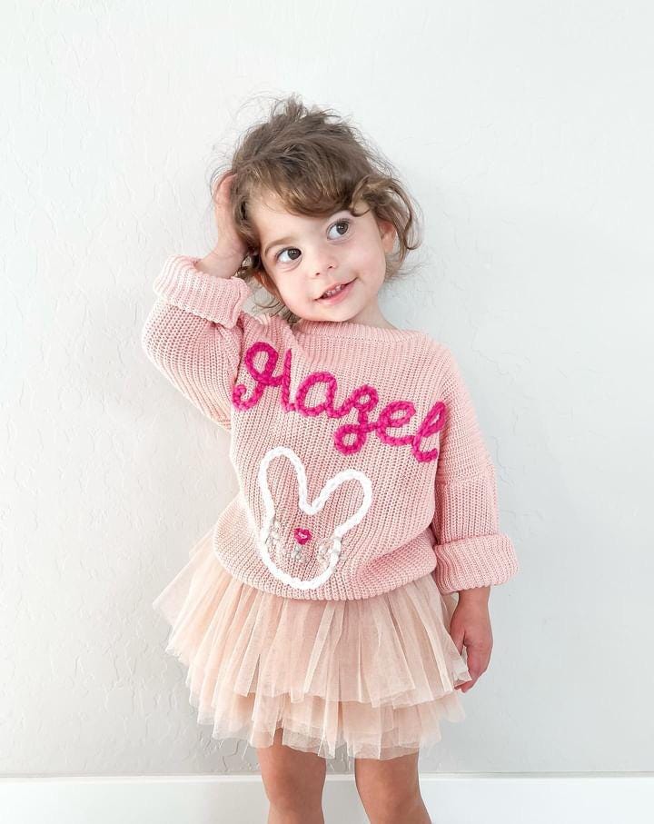 hand stitched kids toddler Girls Boys Chunky Knit Hand Embroidered Custom toddler Name Sweater, Oversized Sweater for boys girls, toddler girls sweater,  boys sweater, toddler boys sweater, colorful, rainbow letter neutral beige cream sweater with name, big sister sweater, big brother sweater, big brother gift, big sister gift, fall toddler outfit, custom toddler kids sweater