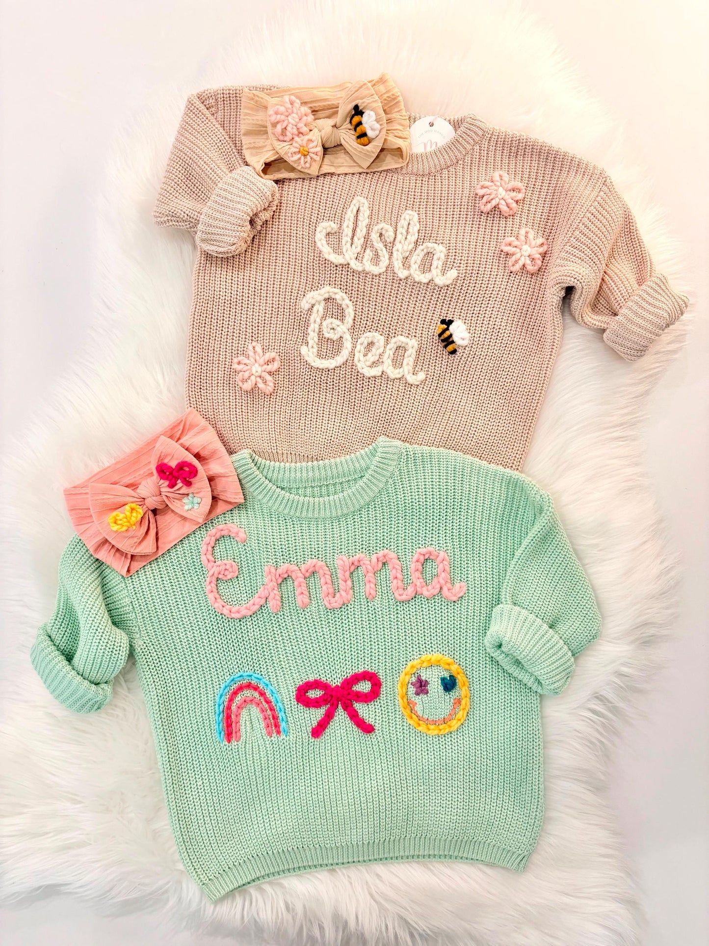 hand stitched kids toddler Girls Boys Chunky Knit Hand Embroidered Custom toddler Name Sweater, Oversized Sweater for boys girls, toddler girls sweater,  boys sweater, toddler boys sweater, colorful, rainbow letter neutral beige cream sweater with name, big sister sweater, big brother sweater, big brother gift, big sister gift, fall toddler outfit, custom toddler kids sweater