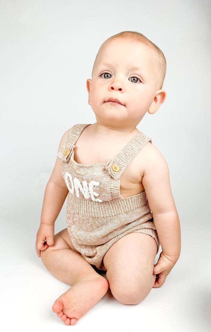 boys neutral tan brown cream beige boho First Birthday Outfit, 1st Birthday romper outfit baby boy, beary first, one happy camper, knitted knit baby romper, winter spring summer birthday, boho neutrals birthday boy suspenders outfit romper