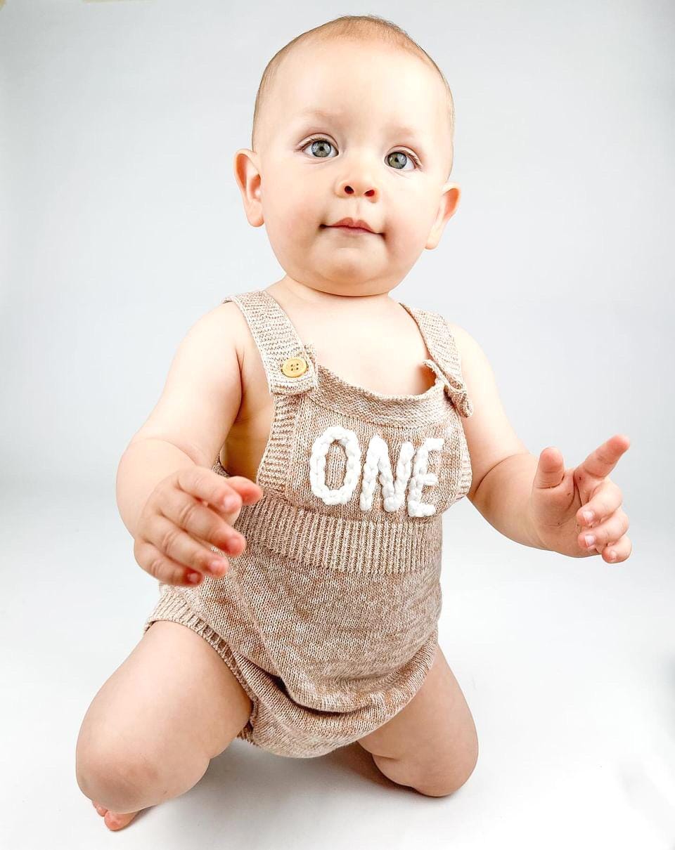 boys neutral tan brown cream beige boho First Birthday Outfit, 1st Birthday romper outfit baby boy, beary first, one happy camper, knitted knit baby romper, winter spring summer birthday, boho neutrals birthday boy suspenders outfit romper