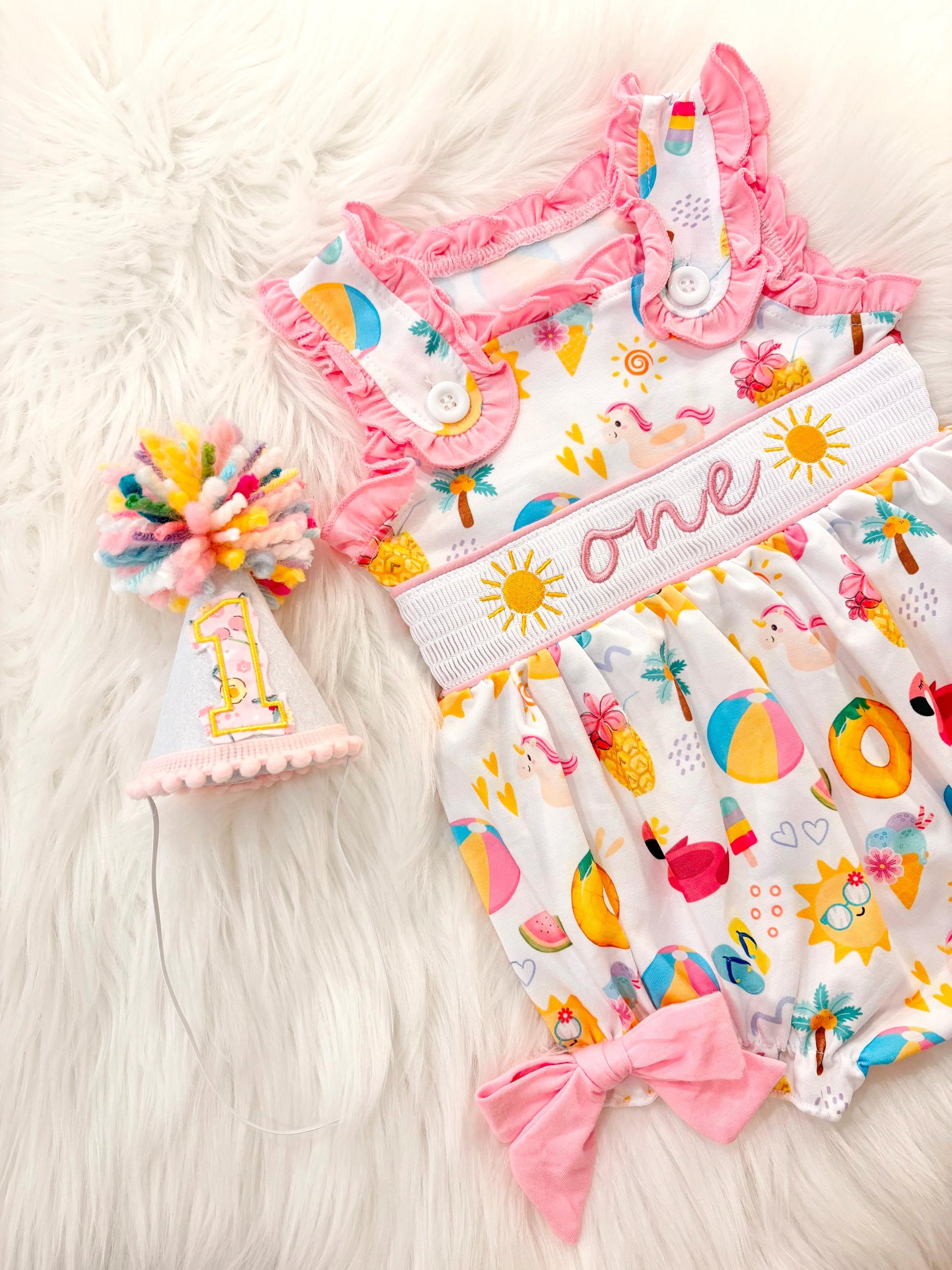one in the sun first birthday outfit bubble romper hot pink pool party and bows first birthday girl romper pink ruffle beach baby outfit, girls sunshine sun smocked bubble romper first birthday summer bows ruffle embroidered smocked beach ball floaties 1st birthday outfit romper baby girl cake smash outfit summertime, pink turquoise yellow pineapple