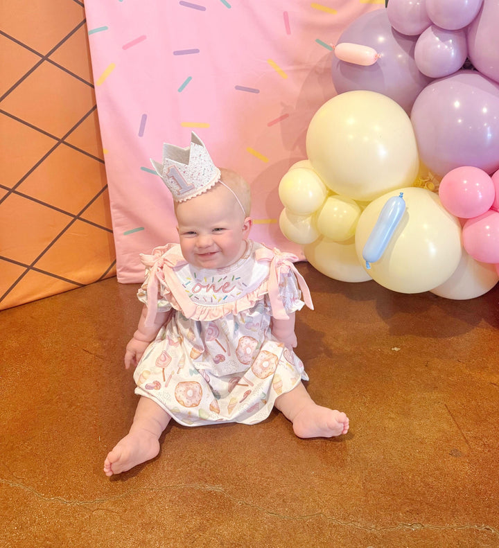 sweet one girls first birthday dress outfit ice cream donuts pink first birthday girl dress pink and white outfit, pink green lavender aqua smocked dress first birthday embroidered sprinkles smocked short sleeve 1st birthday outfit ruffle dress