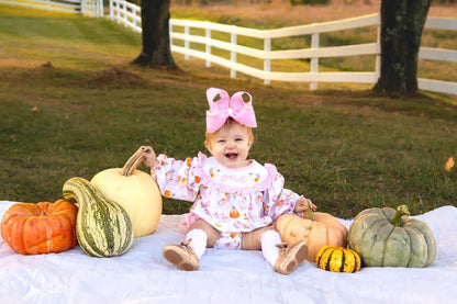 Our Little Pumpkin First Birthday Romper: Girls Smocked Pink Floral Outfit
