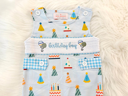 it&#39;s fun to be one first birthday boy romper blue colorful longtalls blue white gingham smash cake outfit overalls, ONE smocked romper first birthday party hats, balloons embroidered smocked spring summer fall 1st birthday boy outfit romper baby boys rodeo 1st birthday cake smash outfit, the mod mango baby boutique co, boys first birthday outfit theme