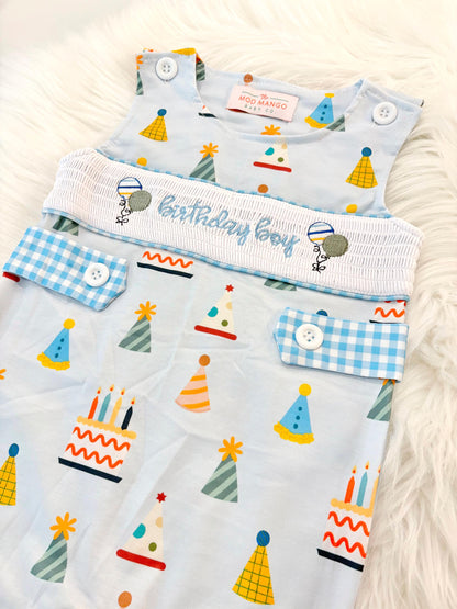 it&#39;s fun to be one first birthday boy romper blue colorful longtalls blue white gingham smash cake outfit overalls, ONE smocked romper first birthday party hats, balloons embroidered smocked spring summer fall 1st birthday boy outfit romper baby boys rodeo 1st birthday cake smash outfit, the mod mango baby boutique co, boys first birthday outfit theme
