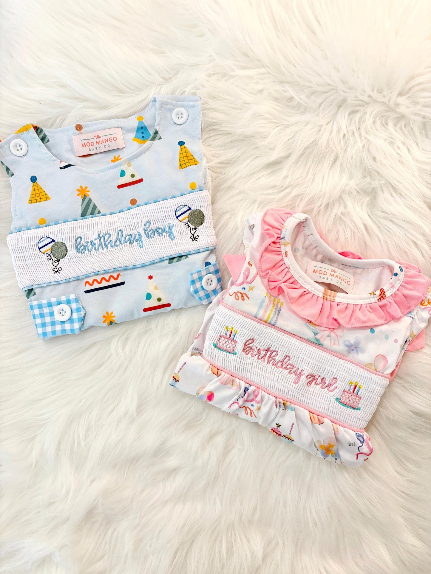 boy girl twins it&#39;s fun to be one first birthday boy romper blue colorful longtalls blue white gingham smash cake outfit overalls, ONE smocked romper first birthday party hats, balloons embroidered smocked spring summer fall 1st birthday boy outfit romper baby boys rodeo 1st birthday cake smash outfit, the mod mango baby boutique co, boys first birthday outfit theme