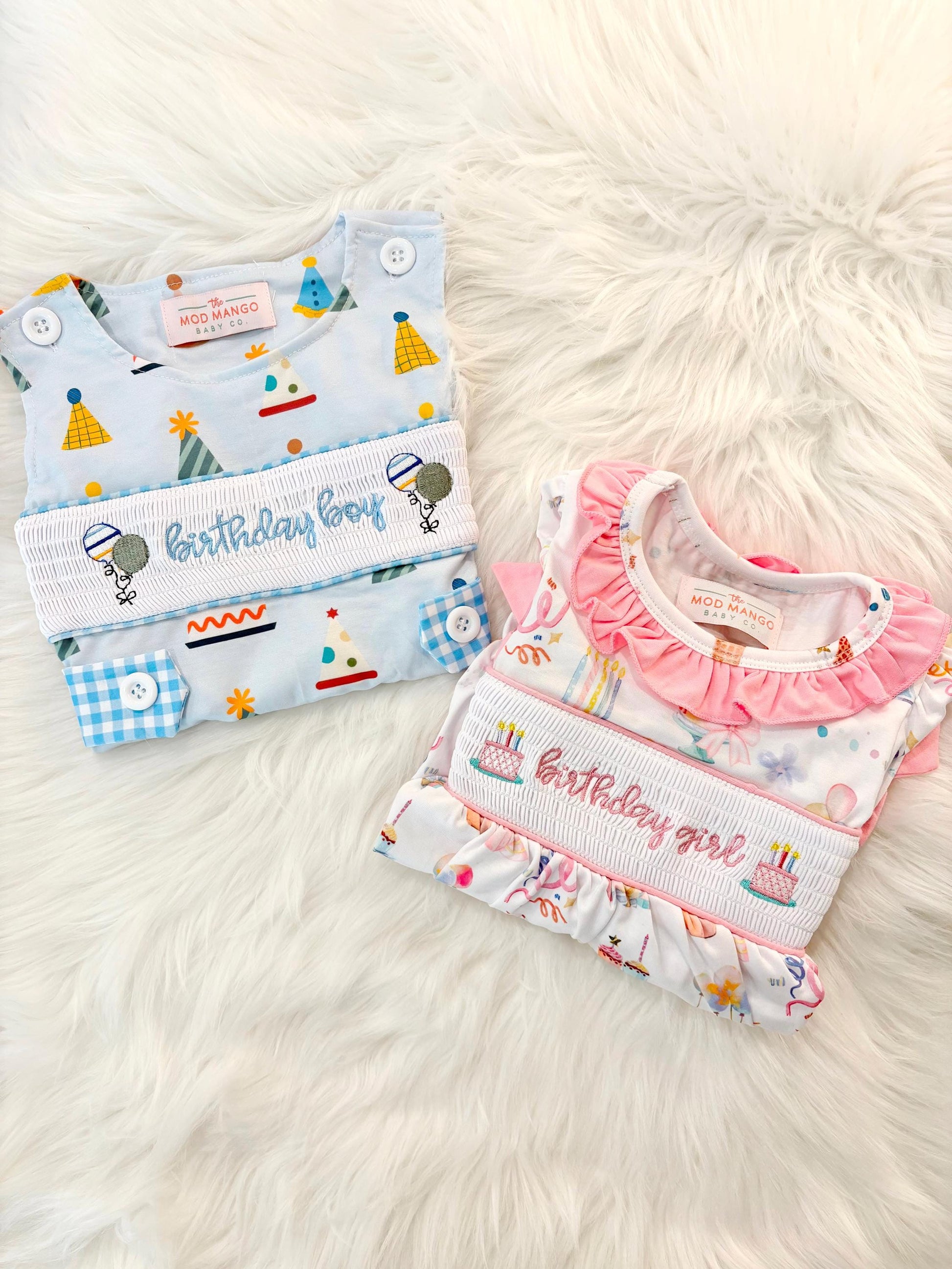 boy girl twins it&#39;s fun to be one first birthday boy romper blue colorful longtalls blue white gingham smash cake outfit overalls, ONE smocked romper first birthday party hats, balloons embroidered smocked spring summer fall 1st birthday boy outfit romper baby boys rodeo 1st birthday cake smash outfit, the mod mango baby boutique co, boys first birthday outfit theme