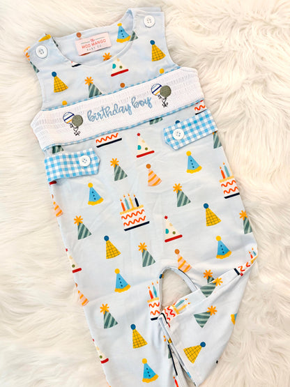 it&#39;s fun to be one first birthday boy romper blue colorful longtalls blue white gingham smash cake outfit overalls, ONE smocked romper first birthday party hats, balloons embroidered smocked spring summer fall 1st birthday boy outfit romper baby boys rodeo 1st birthday cake smash outfit, the mod mango baby boutique co, boys first birthday outfit theme