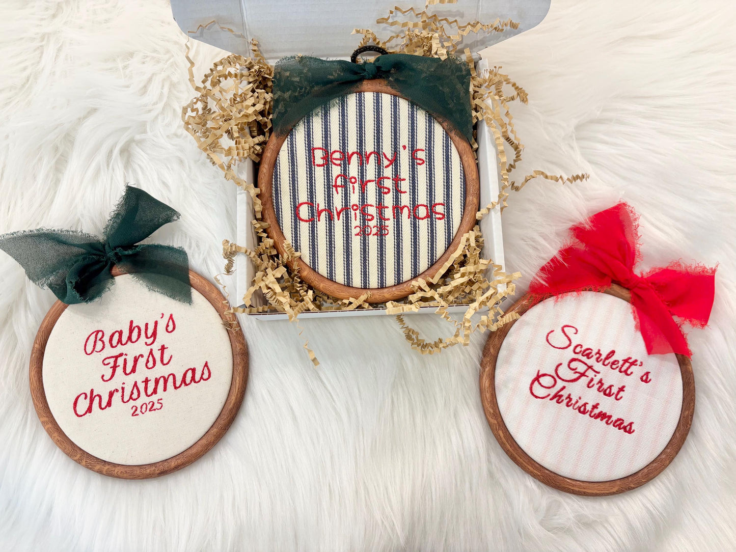 Baby's First Christmas Custom Embroidered Hoop with Name