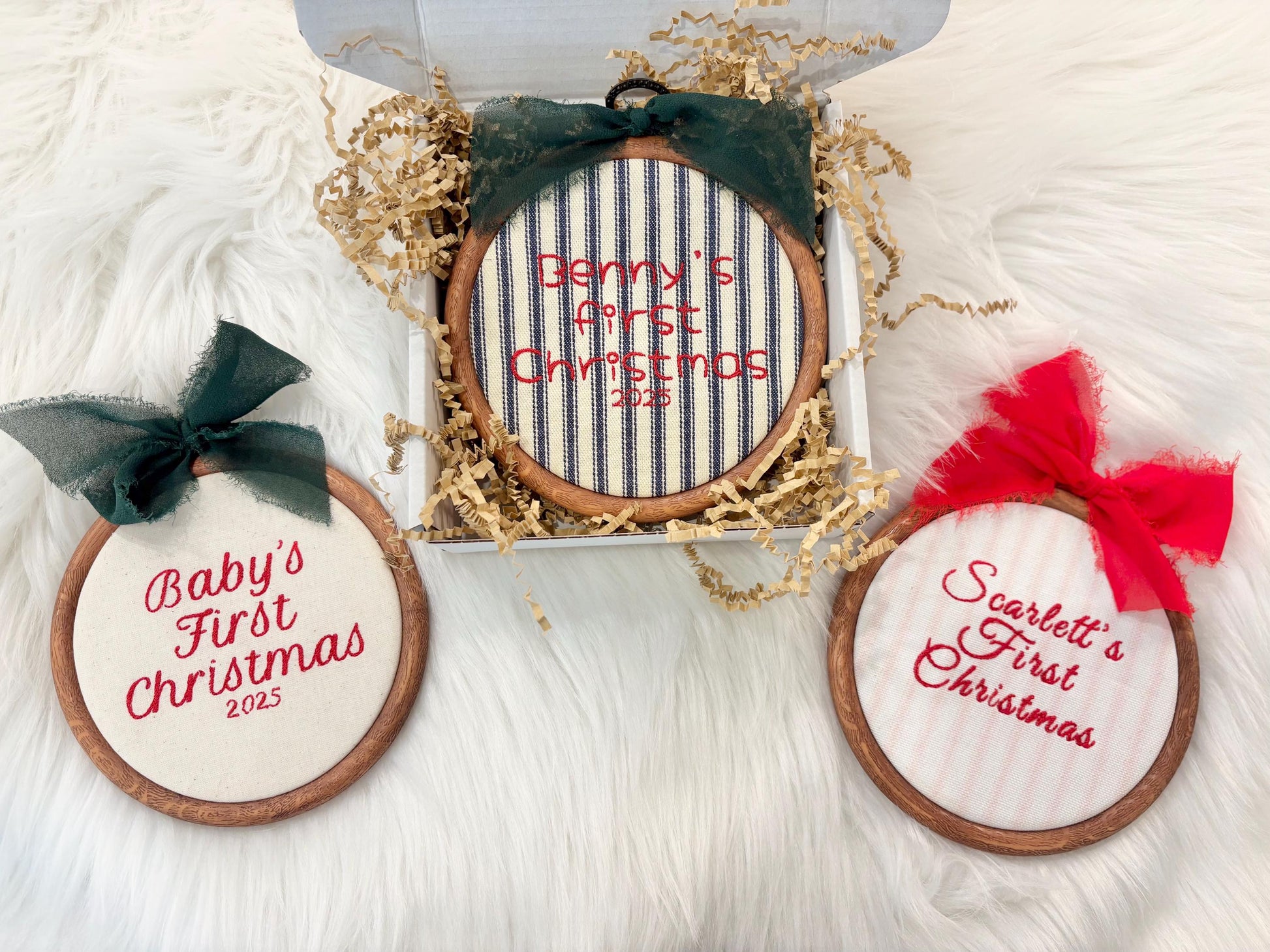 Baby's First Christmas Custom Embroidered Hoop with Name