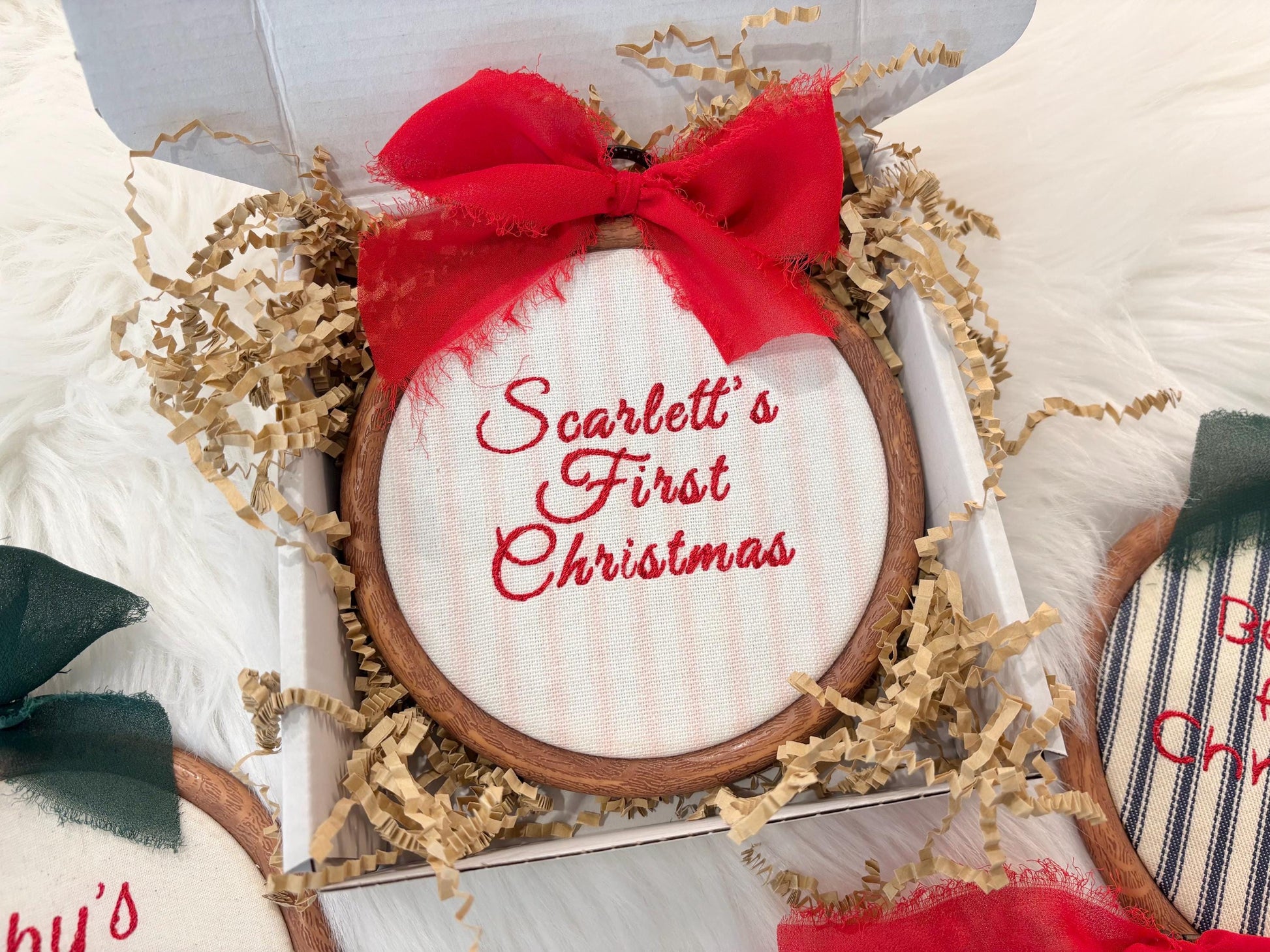 Baby's First Christmas Custom Embroidered Hoop with Name