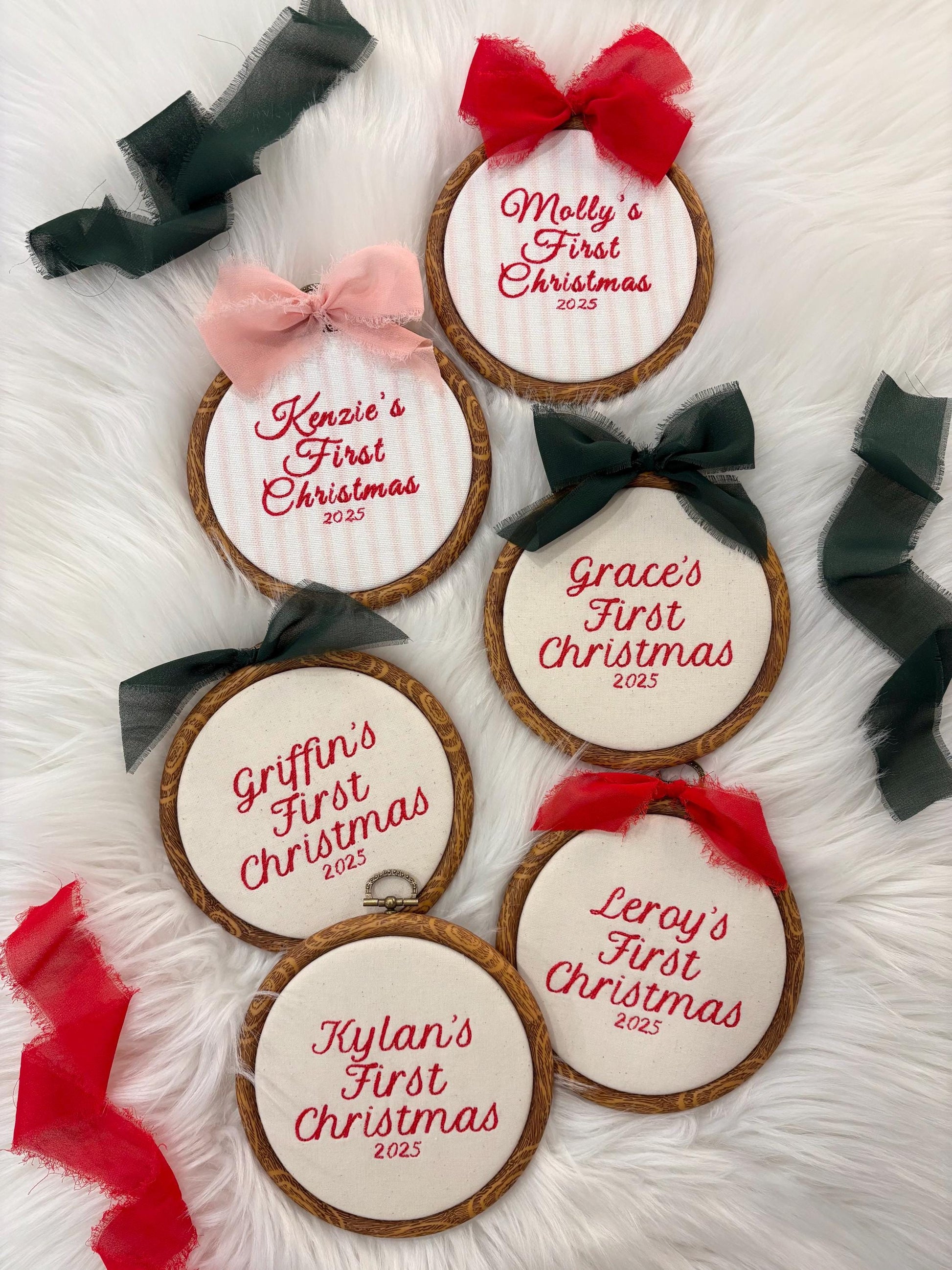 Baby's First Christmas Custom Embroidered Hoop with Name