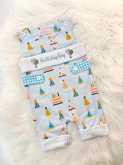 it&#39;s fun to be one first birthday boy romper blue colorful longtalls blue white gingham smash cake outfit overalls, ONE smocked romper first birthday party hats, balloons embroidered smocked spring summer fall 1st birthday boy outfit romper baby boys rodeo 1st birthday cake smash outfit, the mod mango baby boutique co, boys first birthday outfit theme