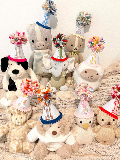 colorful yarn pom pom custom first birthday party hat, boys first birthday hat, girls first birthday hat, baby birthday hat, mini first birthday hat, 1st birthday hat, felt birthday hat for baby, the mod mango the mod mango baby co