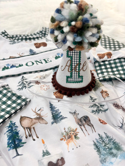 Custom First Birthday Mini Party Hat: Handmade Embroidered Felt Pom Pom