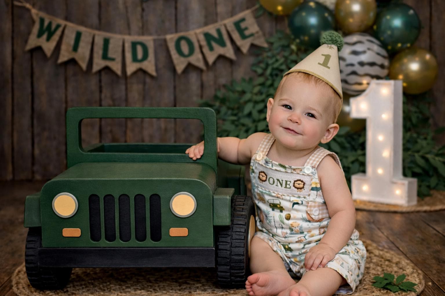 Wild One Safari Smocked Romper: Boys First Birthday Outfit