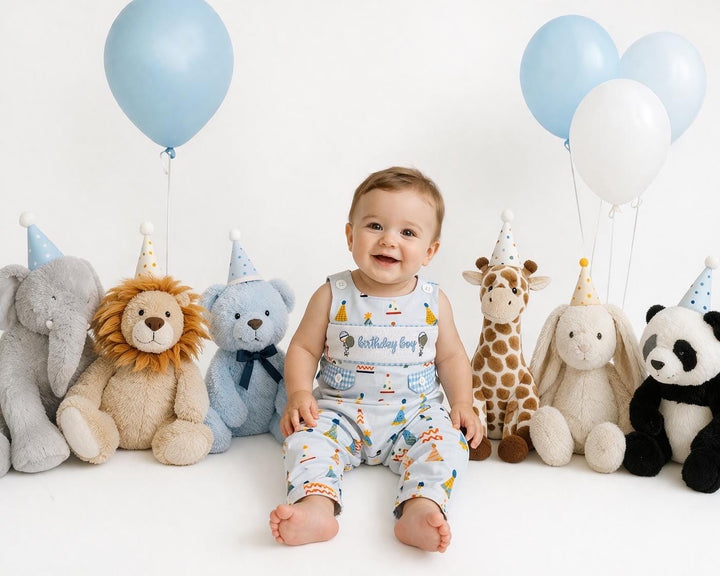It's Fun to be ONE Boys First Birthday Smocked Romper Outfit
