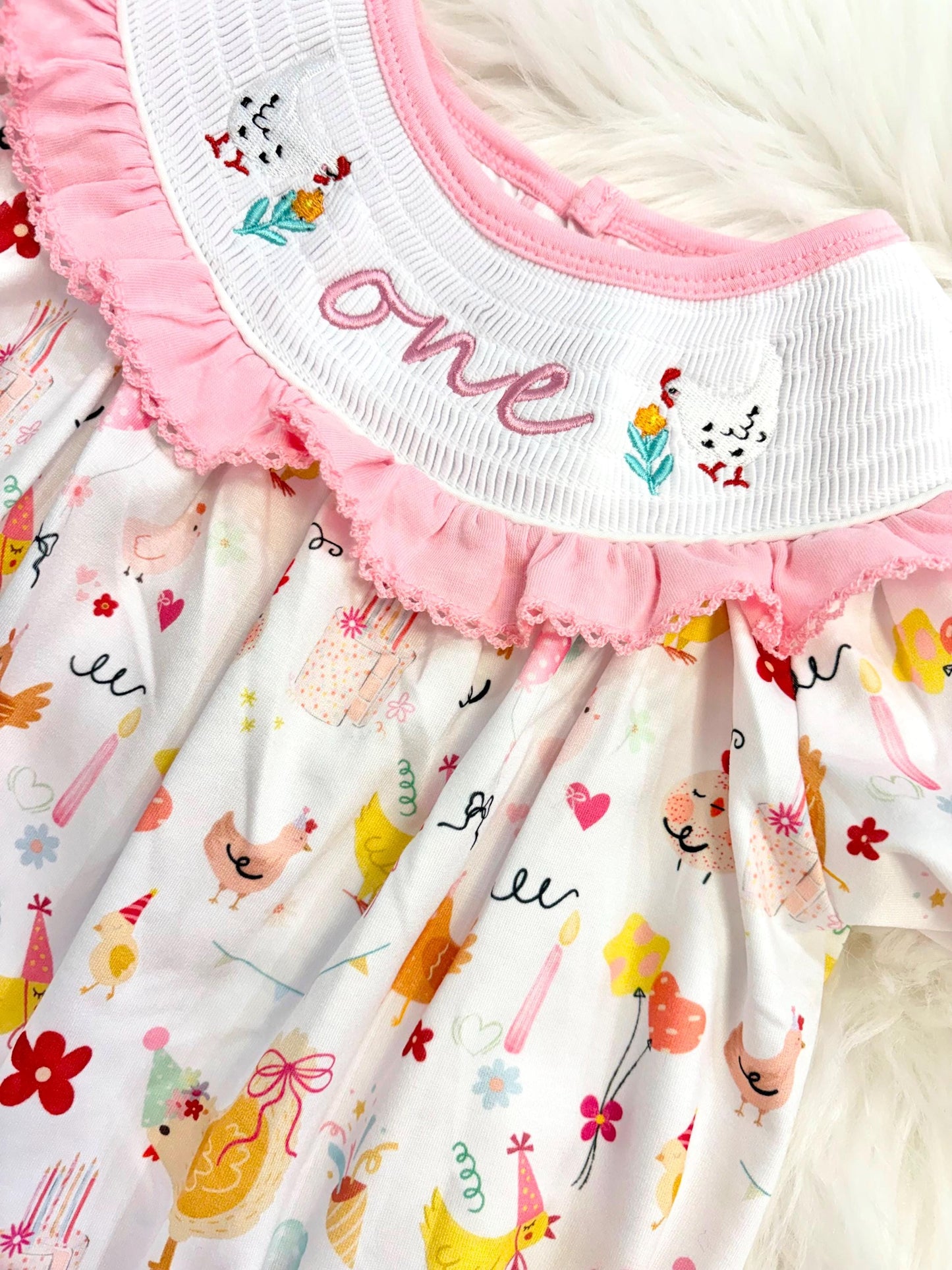 once cute chick girls first birthday bubble romper outfit pink bows first birthday girl romper pink and white outfit, pink yellow smocked dress first birthday embroidered chicken smocked short sleeve 1st birthday outfit ruffle dress baby girls, the mod mango baby co