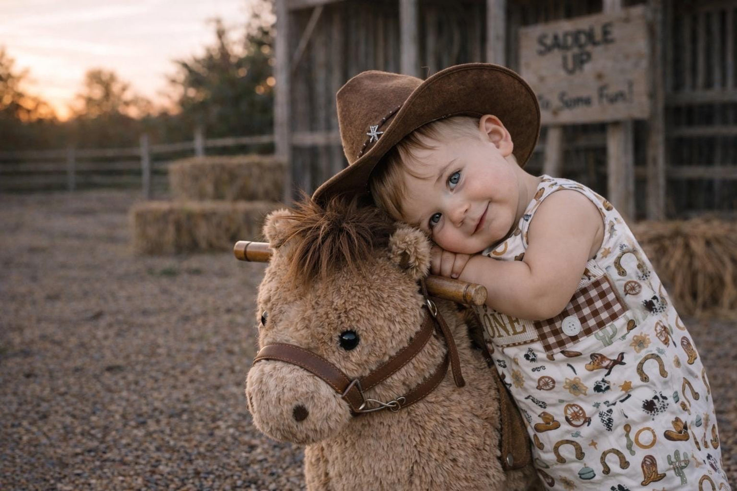 First Rodeo Birthday Smocked Romper: Boys Western Cowboy Outfit