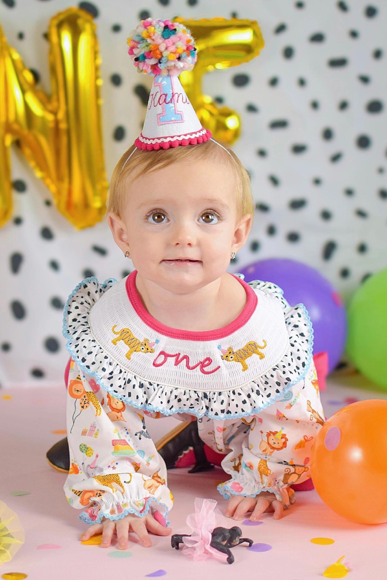 zoo party circus animal first birthday outfit, pink first birthday smocked bubble romper outfit hot pink animal print bow ruffle first birthday girl romper pink and white outfit, colorful rainbow pink turquoise white smocked bubble romper first birthday winter bows ruffle bows  embroidered smocked long sleeve 1st birthday outfit romper baby girls, the mod mango baby boutique co