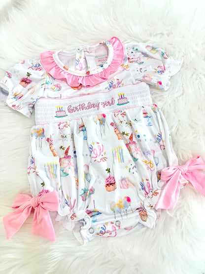 one is fun first birthday outfit, pink first birthday smocked bubble romper outfit its fun to be one pink bow ruffle first birthday girl romper pink and white outfit, colorful rainbow pink white smocked bubble romper first birthday winter bows ruffle bows  embroidered smocked long sleeve 1st birthday outfit romper baby girls, the mod mango baby boutique co