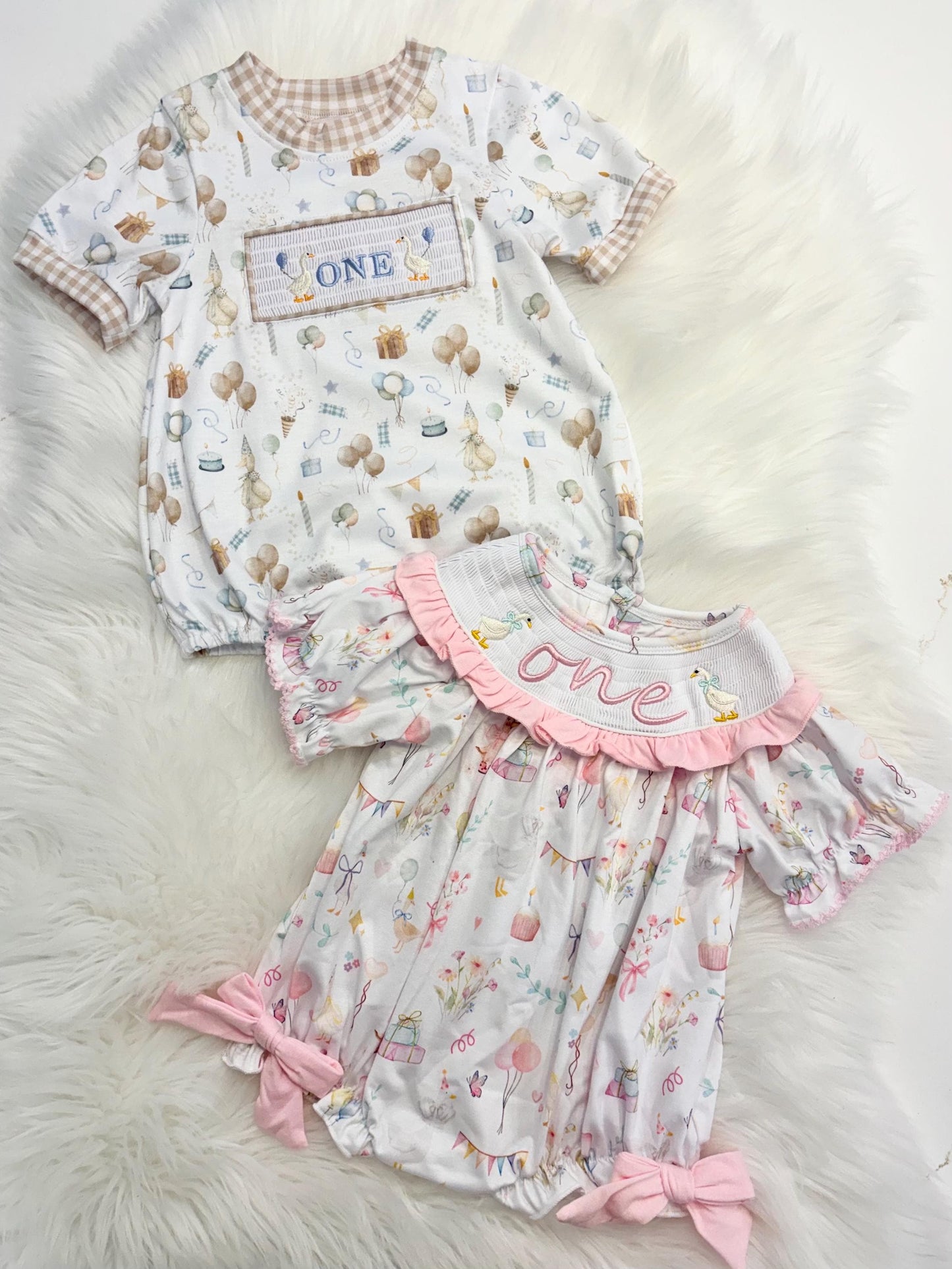 One Silly Goose 1st Birthday Smocked Romper: Baby Boy Outfit
