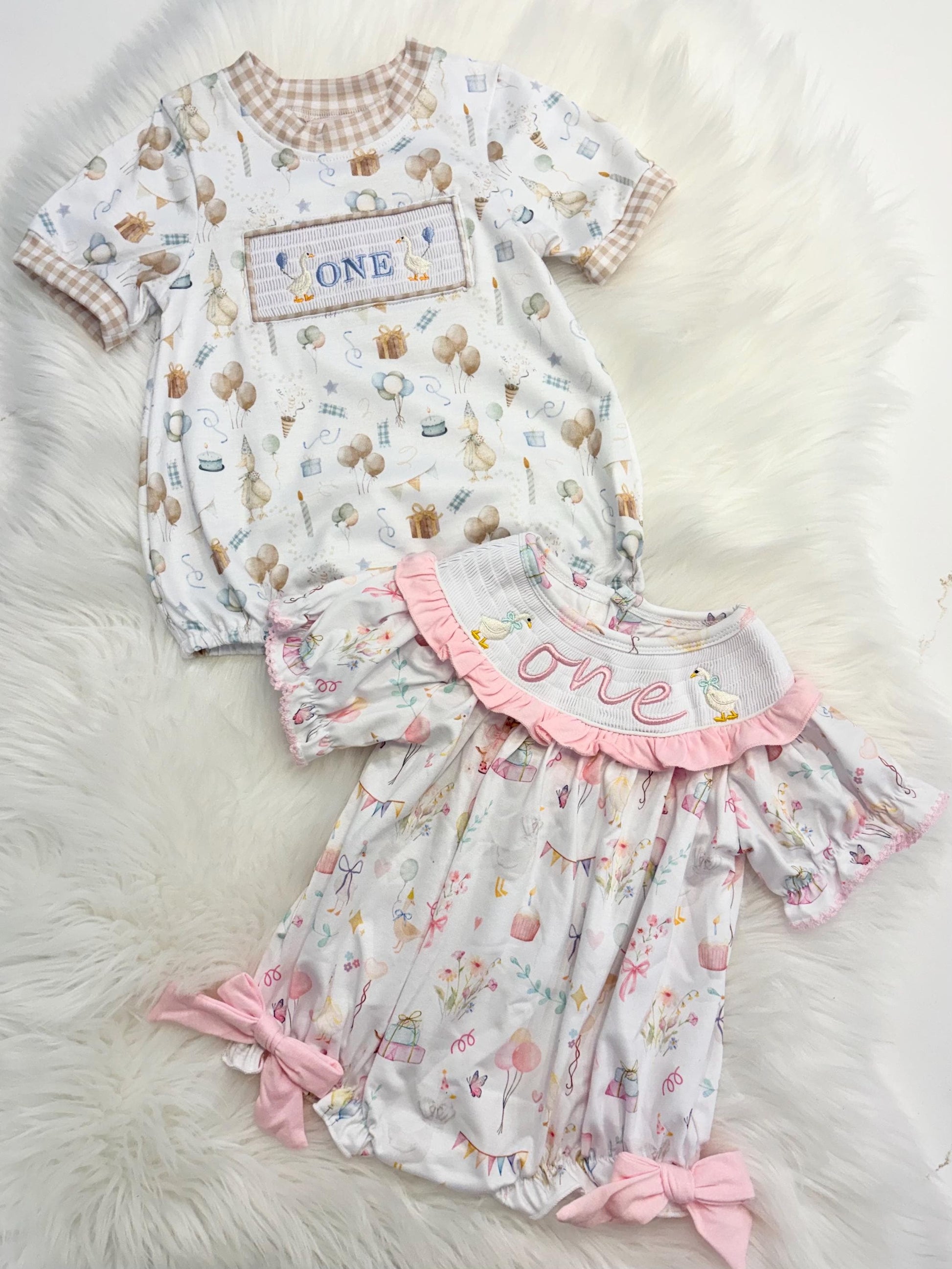 One Silly Goose 1st Birthday Smocked Romper: Baby Boy Outfit