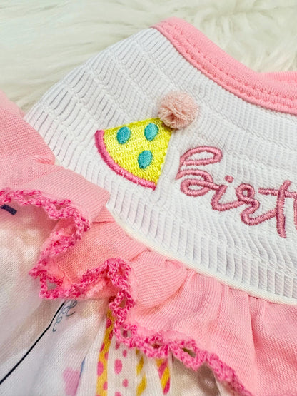 birthday girl party hat outfit one is fun first birthday outfit, pink first birthday smocked bubble romper outfit its fun to be one pink bow ruffle first birthday girl romper pink and white outfit, colorful rainbow pink white smocked bubble romper first birthday winter bows ruffle bows  embroidered smocked long sleeve 1st birthday outfit romper baby girls, the mod mango baby boutique co