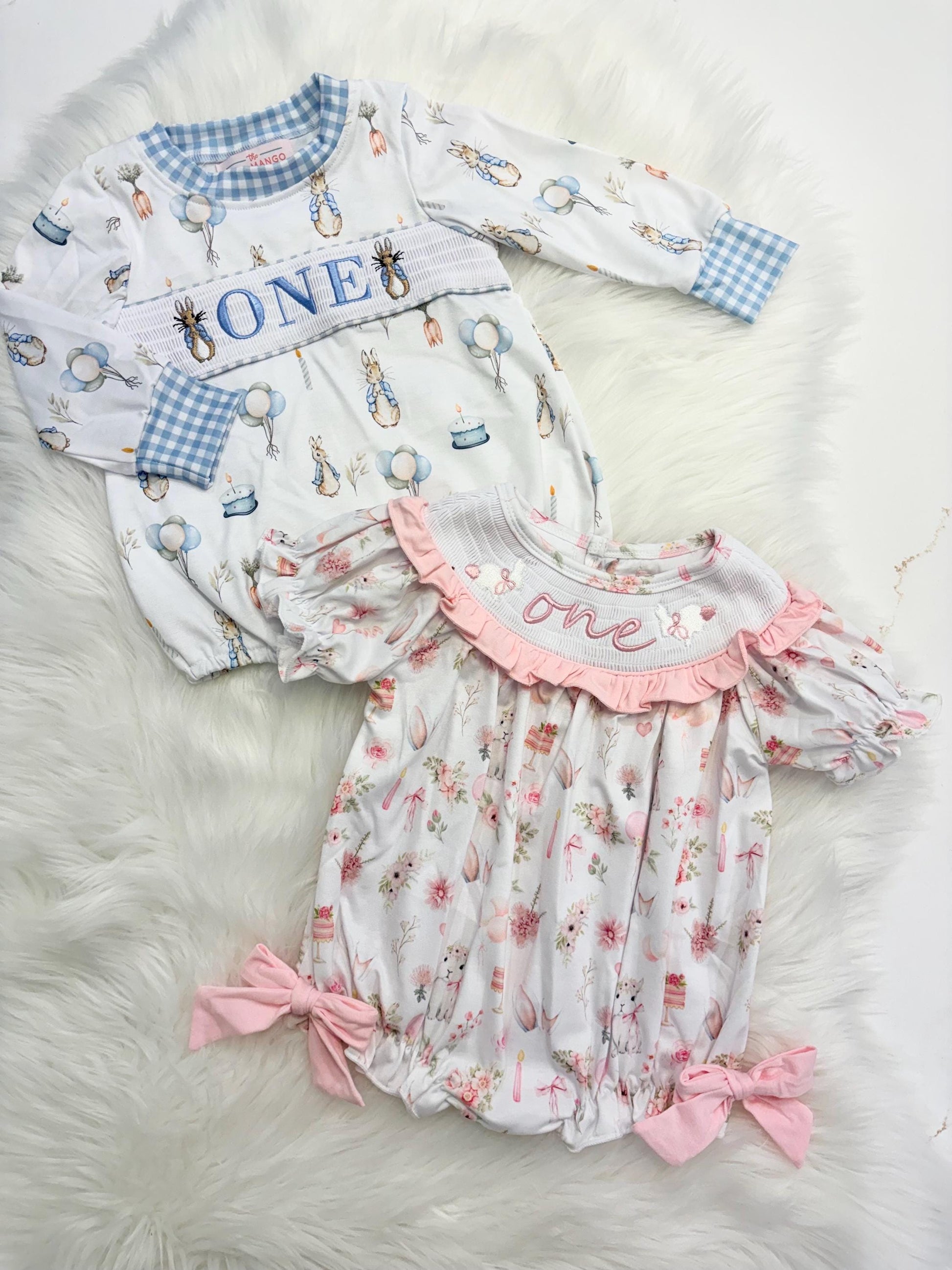 Peter Rabbit First Birthday Smocked Romper - Some Bunny is ONE