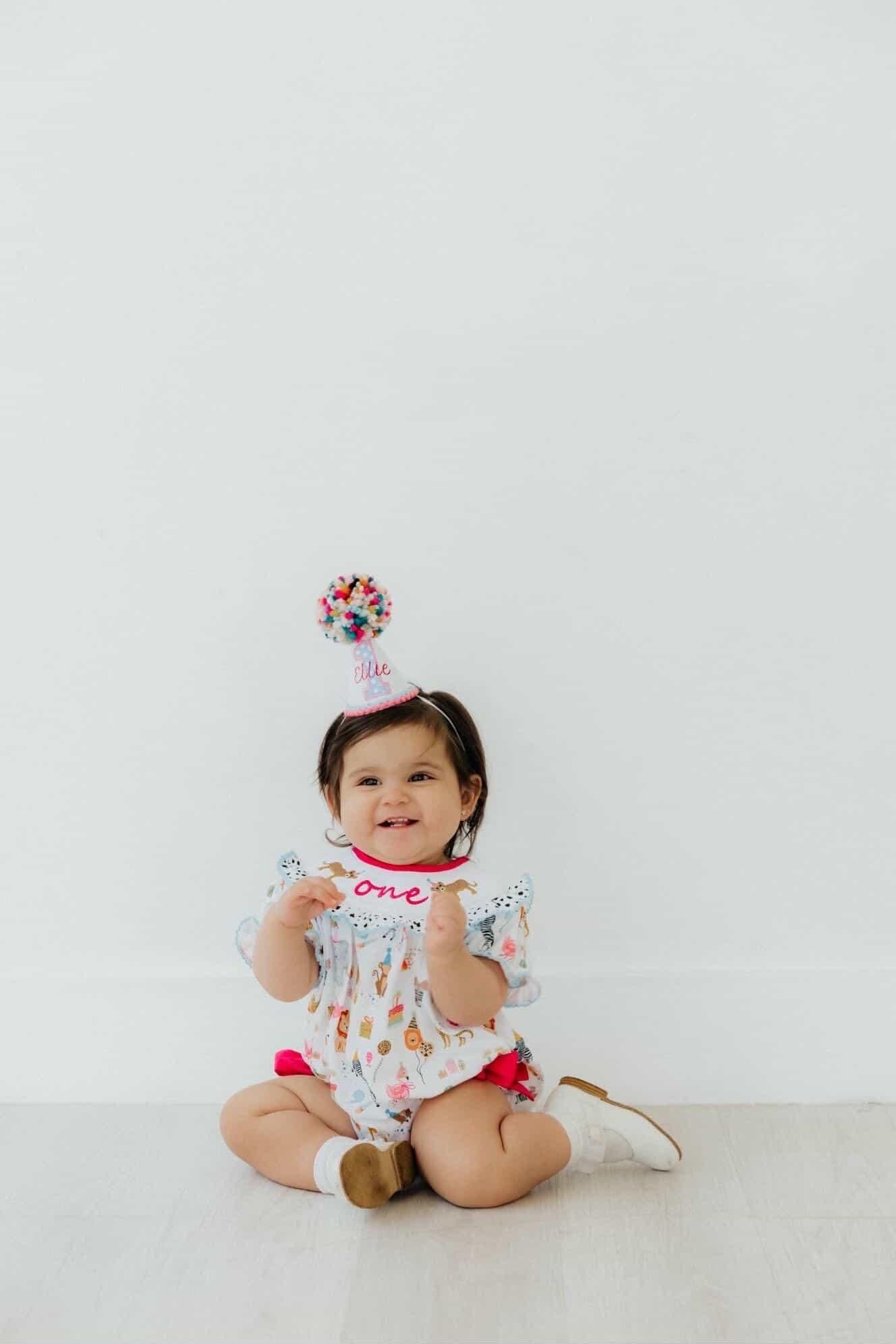 Party Animal First Birthday Girl Outfit Hot Pink Bow ONE Smocked Romper