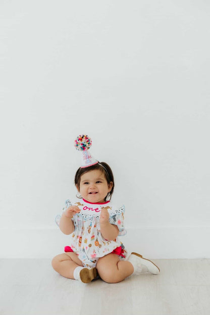 Party Animal First Birthday Girl Outfit Hot Pink Bow ONE Smocked Romper