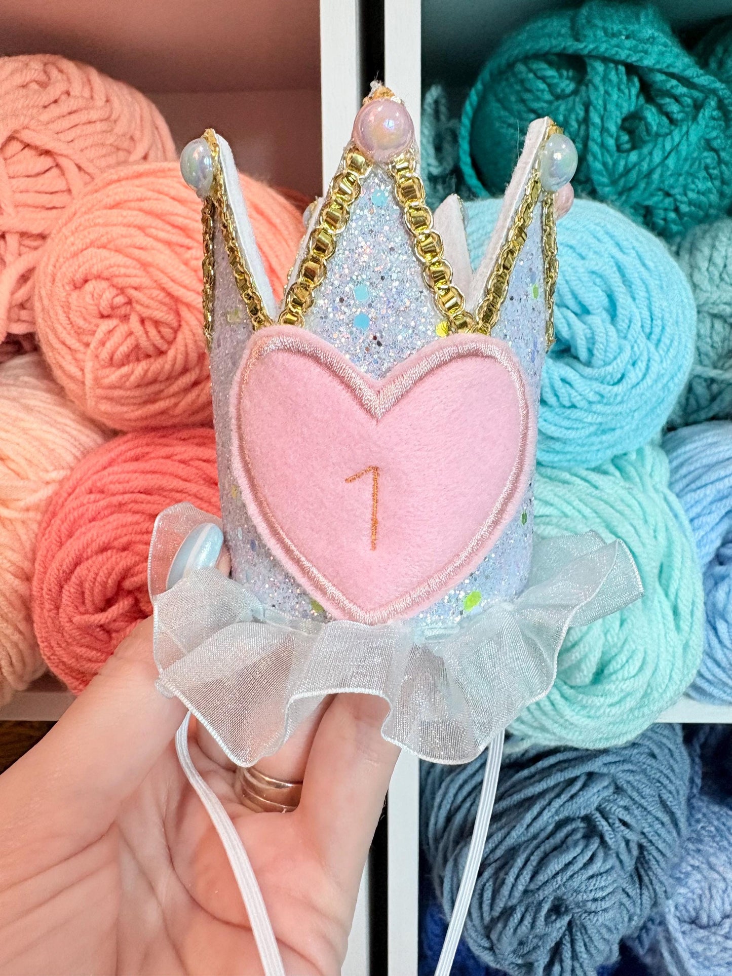 Princess first birthday mini crown headband