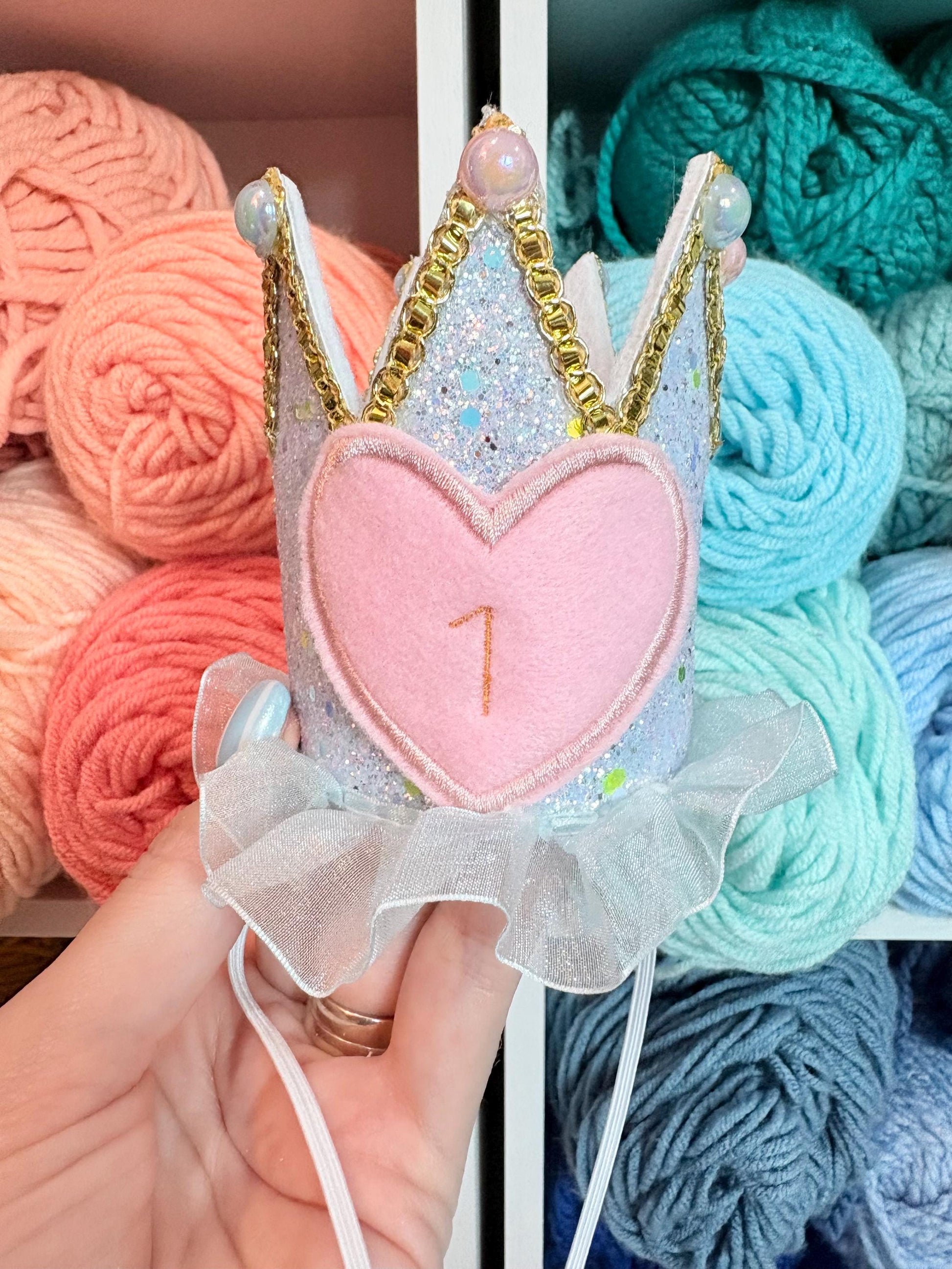 Princess first birthday mini crown headband
