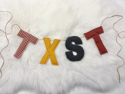 college banner garland, fabric letter banner
