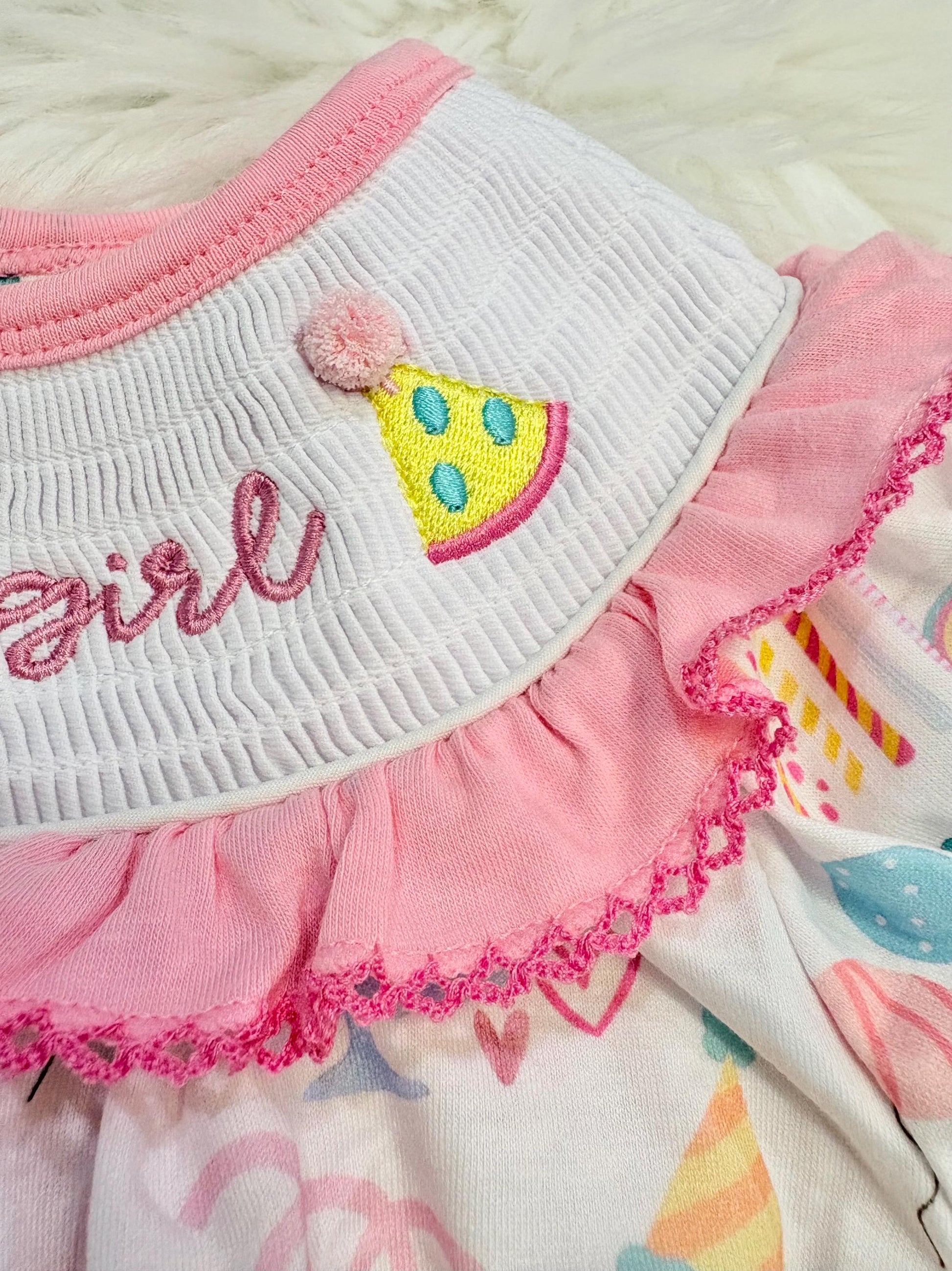 birthday girl party hat outfit one is fun first birthday outfit, pink first birthday smocked bubble romper outfit its fun to be one pink bow ruffle first birthday girl romper pink and white outfit, colorful rainbow pink white smocked bubble romper first birthday winter bows ruffle bows  embroidered smocked long sleeve 1st birthday outfit romper baby girls, the mod mango baby boutique co